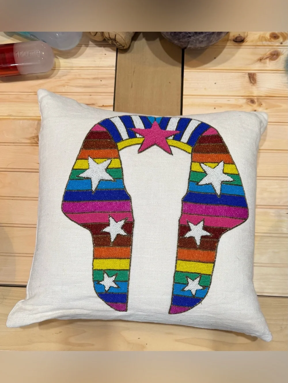 JONATHAN ADLER SPHINX GLASS BEADED PILLOW EXCELLENT EUC COND. RARE HTF HANDMADE